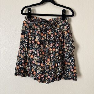 Gap Kids Skirt Girls Medium Black Floral Mini wrap style pull on casual stretch